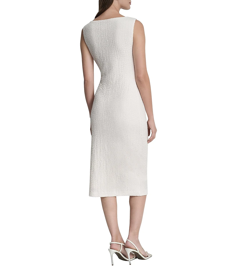 DKNY By Donna Karan Pucker Knit Sleeveless Boat Neck Midi Sheath Dress