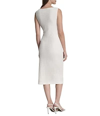DKNY By Donna Karan Pucker Knit Sleeveless Boat Neck Midi Sheath Dress