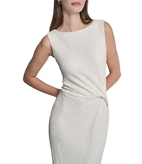DKNY By Donna Karan Pucker Knit Sleeveless Boat Neck Midi Sheath Dress