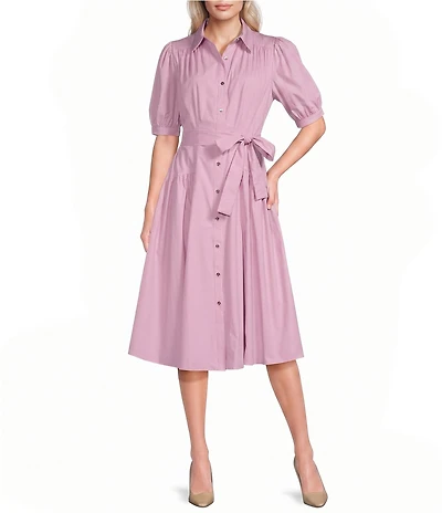 DKNY by Donna Karan Puff Short Sleeve Midi Shirt Dress