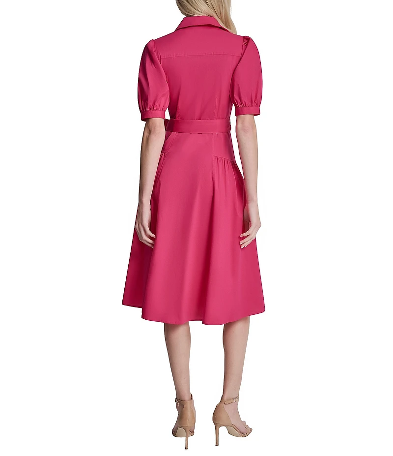 DKNY by Donna Karan Puff Short Sleeve Midi Shirt Dress