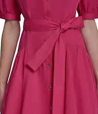 DKNY by Donna Karan Puff Short Sleeve Midi Shirt Dress