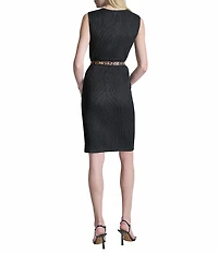 DKNY By Donna Karan Ripple Knit Sleeveless V Neck Faux Wrap Dress