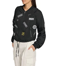 DKNY by Donna Karan Round Logo Patched Bomber Jacket
