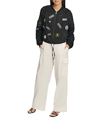 DKNY by Donna Karan Round Logo Patched Bomber Jacket