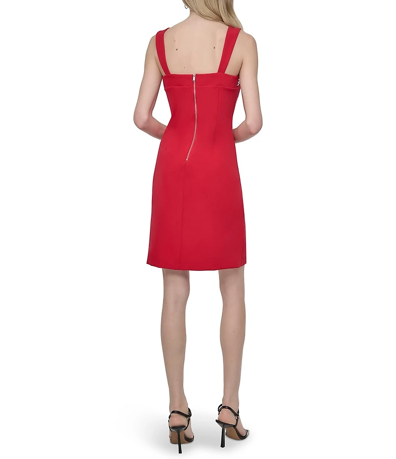 DKNY by Donna Karan Salon Stretch Embellished Square Keyhole Neck Sleeveless Sheath Dress