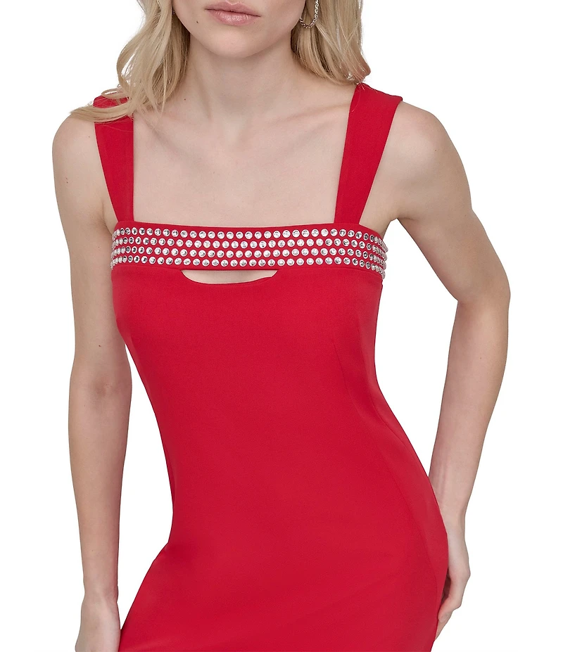 DKNY by Donna Karan Salon Stretch Embellished Square Keyhole Neck Sleeveless Sheath Dress
