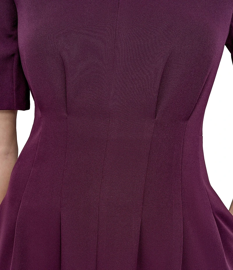 DKNY by Donna Karan Salon Stretch Short Sleeve Pleated Waist Fit And Flare Dress