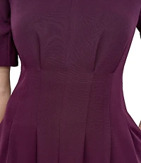 DKNY by Donna Karan Salon Stretch Short Sleeve Pleated Waist Fit And Flare Dress