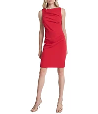 DKNY by Donna Karan Salon Stretch Straight Neck Sleeveless Ruched Sheath Dress