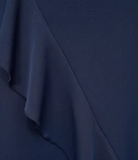 DKNY by Donna Karan Salon Stretch Surplice Neck Ruffle Cap Sleeve Ruffle Hem Fit And Flare Midi Dress