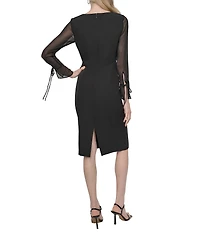 DKNY by Donna Karan Salon Stretch V-Neck Sheer Long Sleeve Tie Cuff Sheath Dress