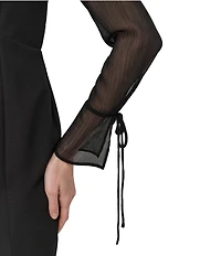 DKNY by Donna Karan Salon Stretch V-Neck Sheer Long Sleeve Tie Cuff Sheath Dress