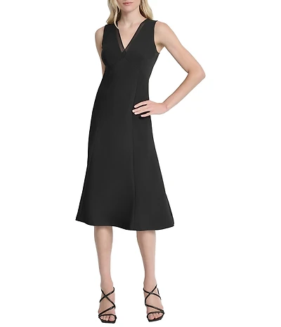 DKNY by Donna Karan Salon Stretch V-Neck Sleeveless Fit And Flare Midi Dress