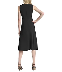 DKNY by Donna Karan Salon Stretch V-Neck Sleeveless Fit And Flare Midi Dress