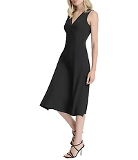 DKNY by Donna Karan Salon Stretch V-Neck Sleeveless Fit And Flare Midi Dress