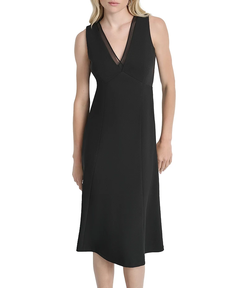 DKNY by Donna Karan Salon Stretch V-Neck Sleeveless Fit And Flare Midi Dress