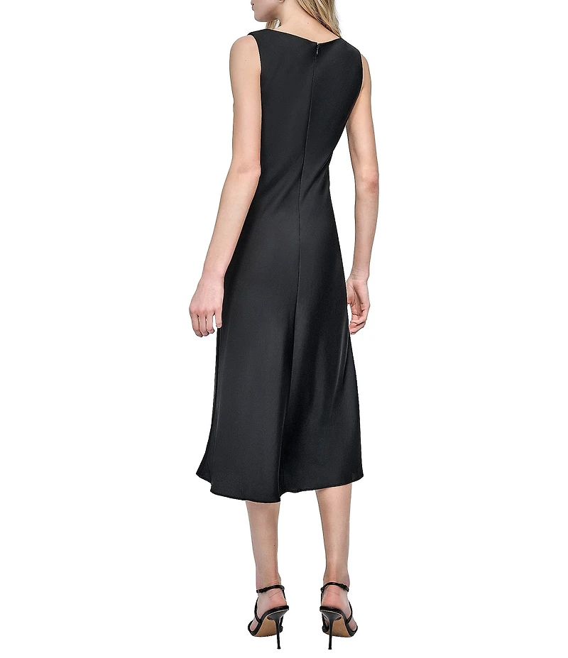 DKNY by Donna Karan Satin Cowl Neck Asymmetrical Strap A-Line Midi Dress