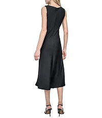 DKNY by Donna Karan Satin Cowl Neck Asymmetrical Strap A-Line Midi Dress