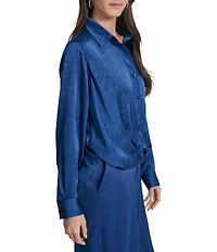 DKNY by Donna Karan Satin Crease Point Collar Twist Button Front Top