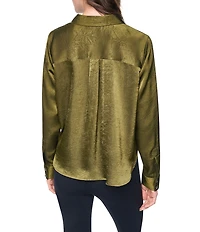DKNY by Donna Karan Satin Crease Point Collar Twist Button Front Top