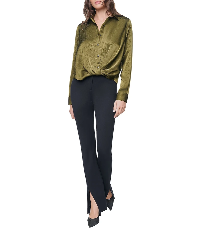 DKNY by Donna Karan Satin Crease Point Collar Twist Button Front Top