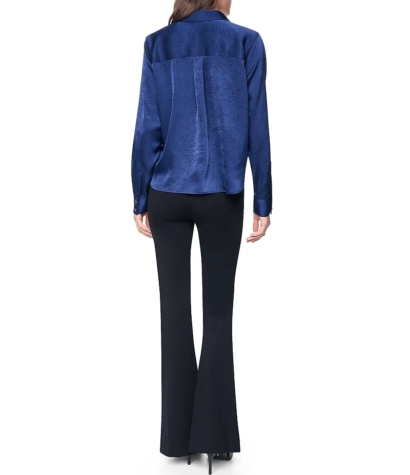 DKNY by Donna Karan Satin Crease Point Collar Twist Button Front Top