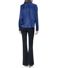 DKNY by Donna Karan Satin Crease Point Collar Twist Button Front Top