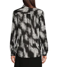 DKNY By Donna Karan Satin Crepe De Chine Point Collar Roll-Tab Sleeve Button Front Shirt
