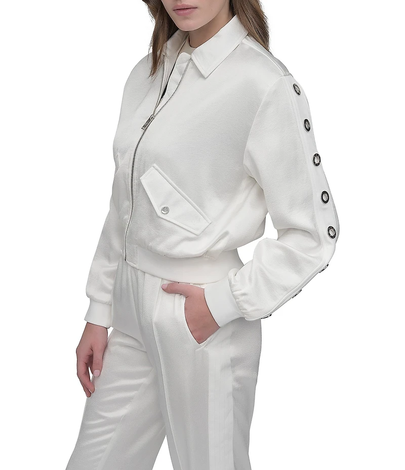 DKNY by Donna Karan Satin Long Sleeve Logo Bomber Jacket