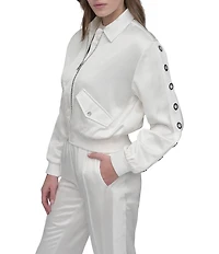 DKNY by Donna Karan Satin Long Sleeve Logo Bomber Jacket