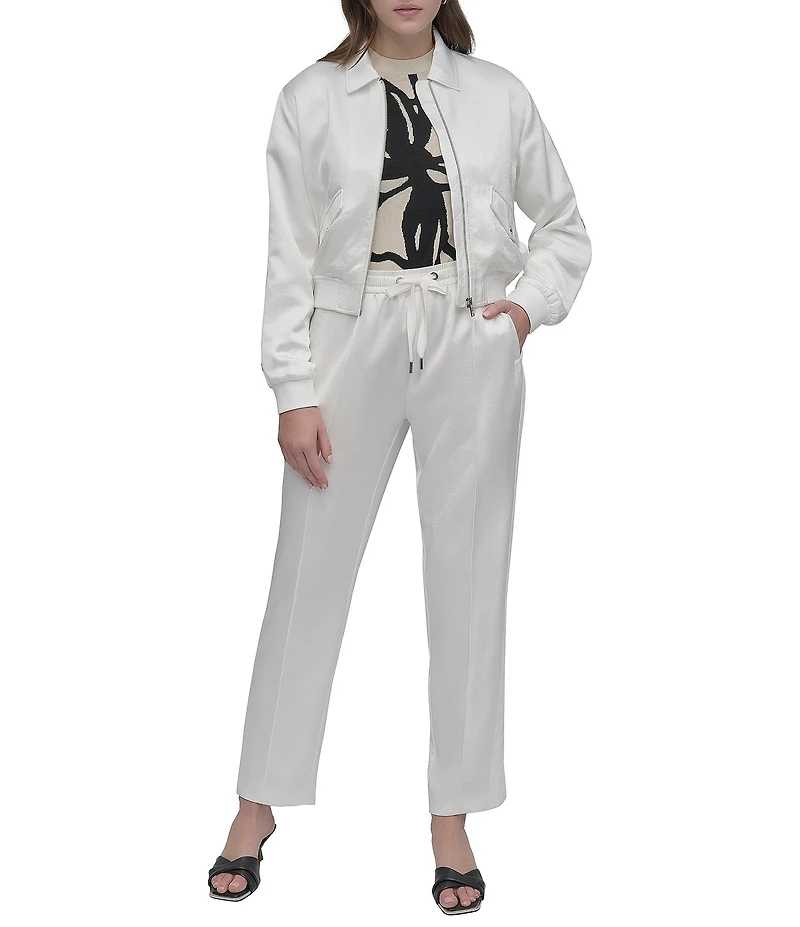 DKNY by Donna Karan Satin Long Sleeve Logo Bomber Jacket