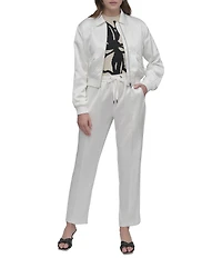DKNY by Donna Karan Satin Long Sleeve Logo Bomber Jacket