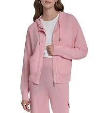 DKNY By Donna Karan Satin Pocket Full-Zip Hooded Jacket