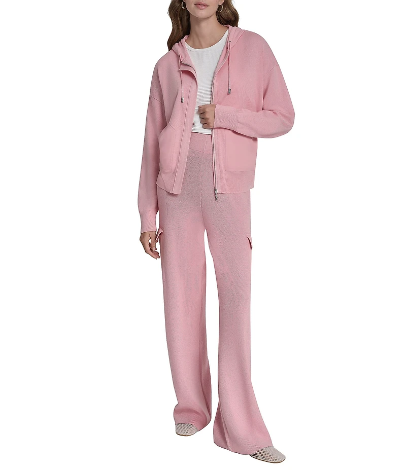 DKNY By Donna Karan Satin Pocket Full-Zip Hooded Jacket