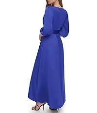 DKNY By Donna Karan Satin Surplice Neck Faux Wrap Hi-Low Hem Dress
