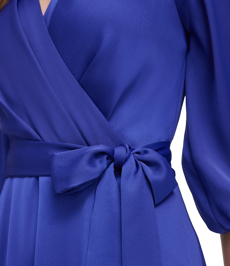 DKNY By Donna Karan Satin Surplice Neck Faux Wrap Hi-Low Hem Dress
