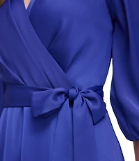 DKNY By Donna Karan Satin Surplice Neck Faux Wrap Hi-Low Hem Dress
