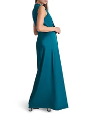 DKNY by Donna Karan Satin Surplice Neck Sleeveless Twist Front Fit And Flare Gown