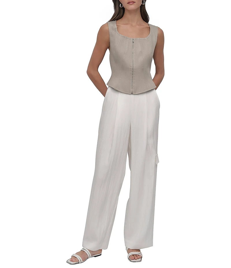 DKNY by Donna Karan Scoop Neck Sleeveless Zip Front Corset Top