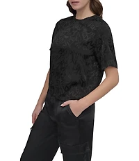 DKNY By Donna Karan Scribble Logo Scoop Neck Short Sleeve Top