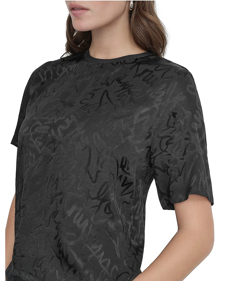 DKNY By Donna Karan Scribble Logo Scoop Neck Short Sleeve Top