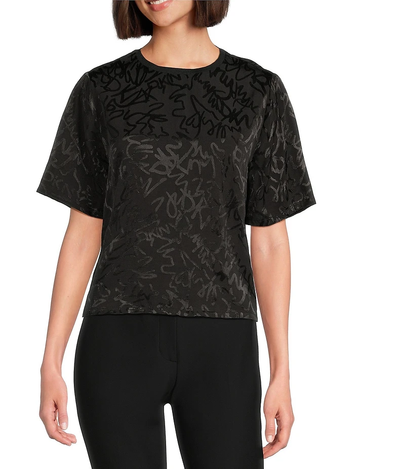 DKNY By Donna Karan Scribble Logo Scoop Neck Short Sleeve Top