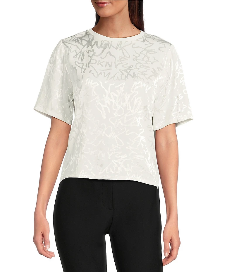 DKNY By Donna Karan Scribble Logo Scoop Neck Short Sleeve Top