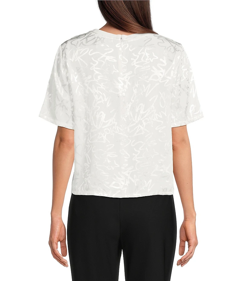 DKNY By Donna Karan Scribble Logo Scoop Neck Short Sleeve Top
