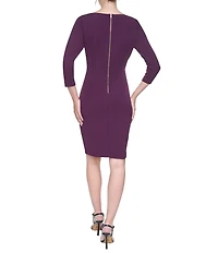 DKNY By Donna Karan Scuba Crepe 3/4 Sleeve Boat Neck Cascade Ruffle Sheath Dress
