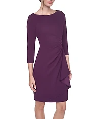 DKNY By Donna Karan Scuba Crepe 3/4 Sleeve Boat Neck Cascade Ruffle Sheath Dress