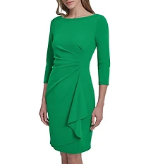 DKNY By Donna Karan Scuba Crepe 3/4 Sleeve Faux Waist Wrap Ruched Dress