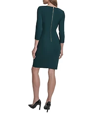 DKNY By Donna Karan Scuba Crepe 3/4 Sleeve Faux Waist Wrap Ruched Dress