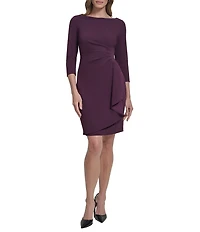 DKNY By Donna Karan Scuba Crepe 3/4 Sleeve Faux Waist Wrap Ruched Dress